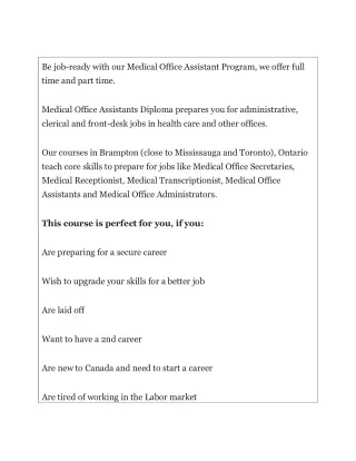 Medical Office Administration (MOA)in Brampton, Ontario