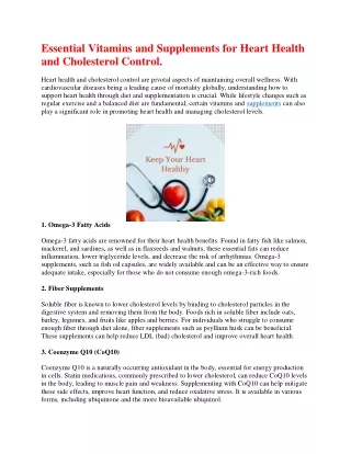 Essential Vitamins and Supplements for Heart Health and Cholesterol Control