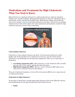 Medications and Treatments for High Cholesterol