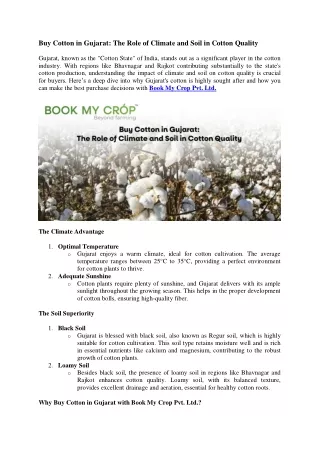 Buy Cotton in Gujarat: The Role of Climate and Soil in Cotton Quality