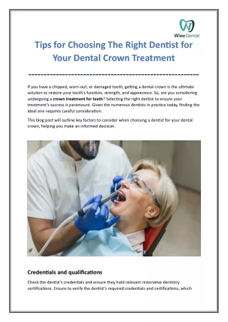 Tips for Choosing The Right Dentist for Your Dental Crown Treatment