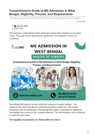 Comprehensive Guide to MS Admission in West Bengal Eligibility Process and Requirements