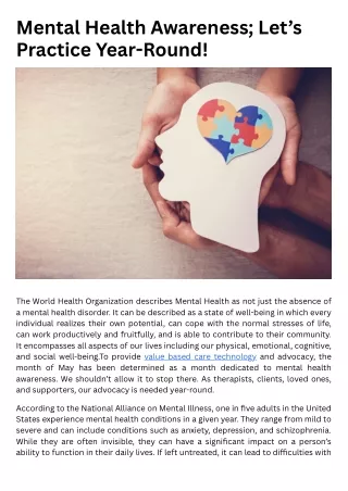 Mental Health Awareness; Let’s Practice Year-Round!