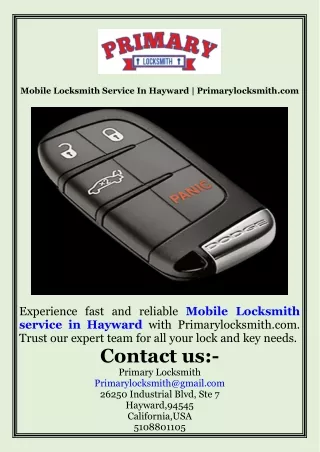 Mobile Locksmith Service In Hayward  Primarylocksmith.com