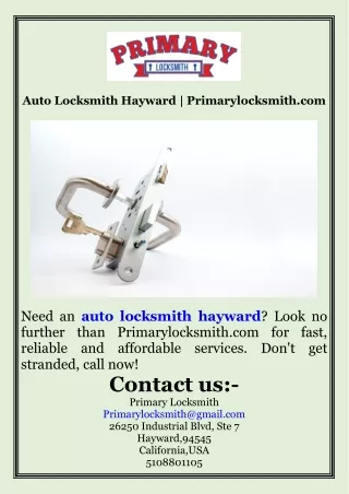 Auto Locksmith Hayward  Primarylocksmith.com