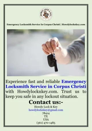 Emergency Locksmith Service In Corpus Christi  Howdylocknkey.com