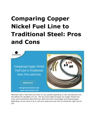 Comparing Copper Nickel Fuel Line to Traditional Steel : Pros and Cons