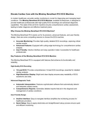 Elevate Cardiac Care with the Mindray BeneHeart R12 ECG Machine