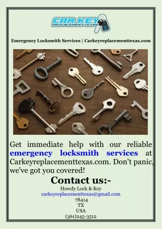 Emergency Locksmith Services  Carkeyreplacementtexas.com