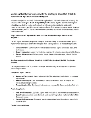 Mastering Quality Improvement with the Six Sigma Black Belt (CSSBB) Professional MyCAA Certificate Program