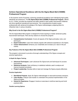Achieve Operational Excellence with the Six Sigma Black Belt (CSSBB) Professional Program