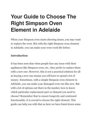 Your Guide to Choose The Right Simpson Oven Element in Adelaide