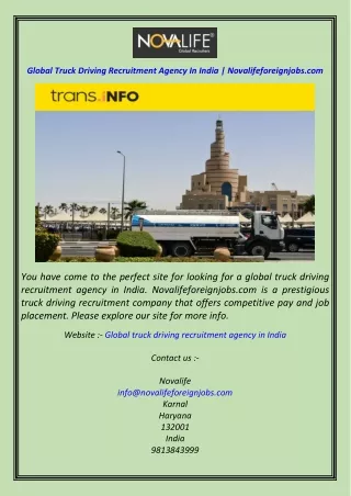 Global Truck Driving Recruitment Agency In India  Novalifeforeignjobs.com