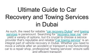 Ultimate Guide to Car Recovery and Towing Services in Dubai