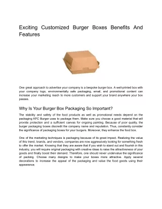 Exciting Custom Burger Boxes Benefits And Features