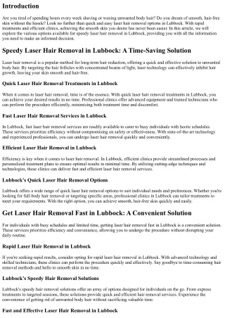 Quick and Easy Laser Hair Removal Options in Lubbock: Achieve Smooth Skin Fast