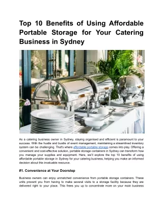 Top 10 Benefits of Using Affordable Portable Storage for Your Catering Business in Sydney