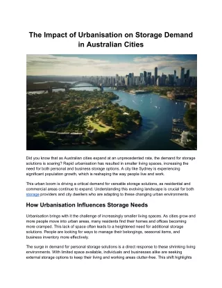 The Impact of Urbanisation on Storage Demand in Australian Cities