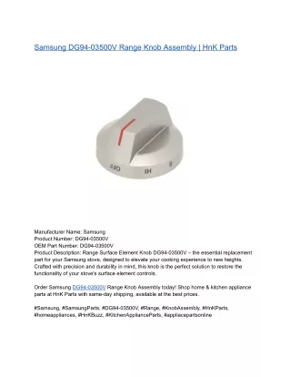 Samsung DG94-03500V Range Knob Assembly _ HnK Parts