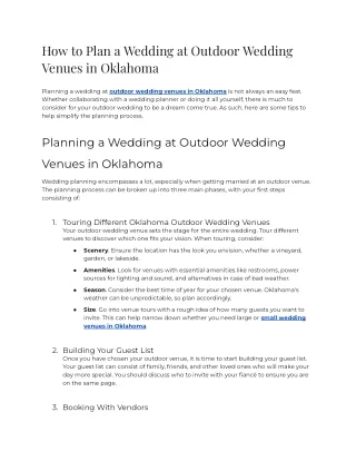 How to Plan a Wedding at an Outdoor Wedding Venues in Oklahoma
