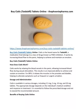Buy Cialis (Tadalafil) Tablets Online - thephoenixpharma