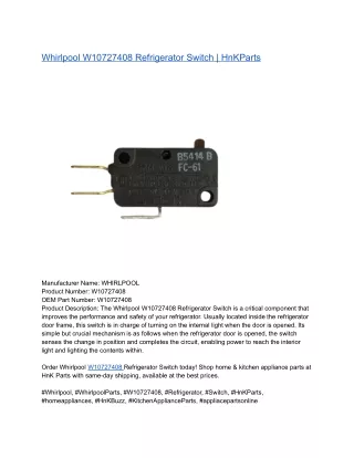 Whirlpool W10727408 Refrigerator Switch _ HnKParts