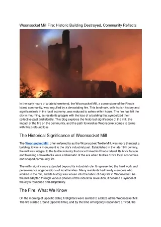 Woonsocket Mill Fire_ Historic Building Destroyed, Community Reflects