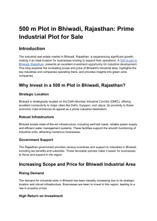 500 m Plot in Bhiwadi, Rajasthan_ Prime Industrial Plot for Sale