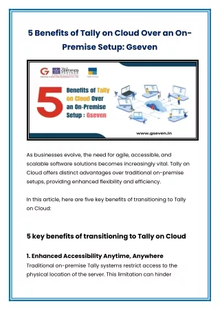 5 Benefits of Tally on Cloud Over an On-Premise Setup: Gseven