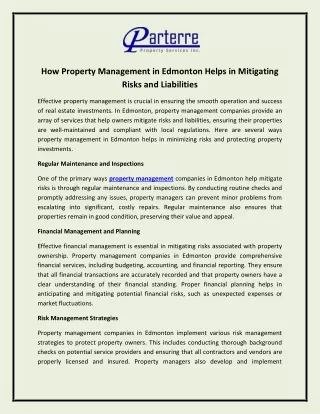 How Property Management in Edmonton Helps in Mitigating Risks and Liabilities