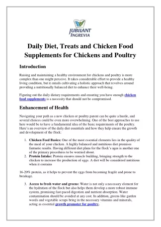 Daily Diet, Treats and Chicken Food Supplements for Chickens and Poultry