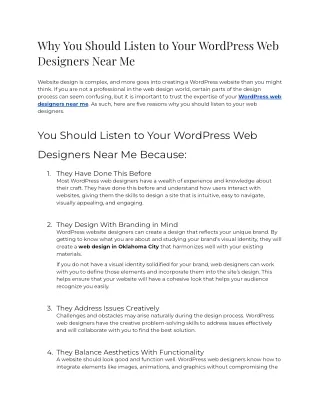 Why You Should Listen to Your WordPress Web Designers Near Me