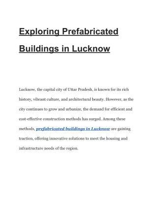 Exploring Prefabricated Buildings in Lucknow