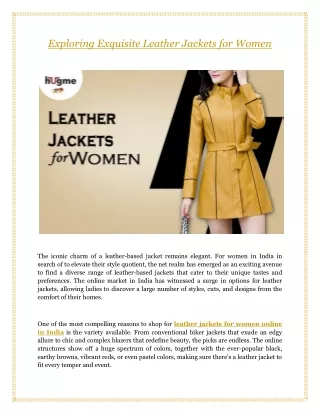 Exploring Exquisite Leather Jackets for Women