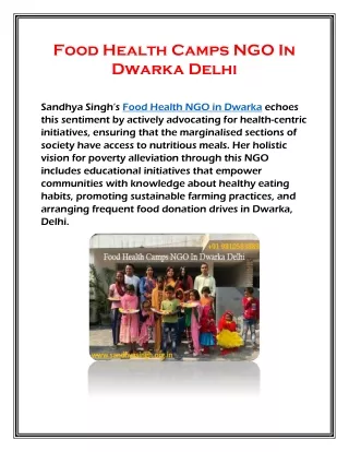 Food Health Camps NGO In Dwarka Delhi