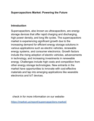 Supercapacitors Market: Bridging the Energy Gap