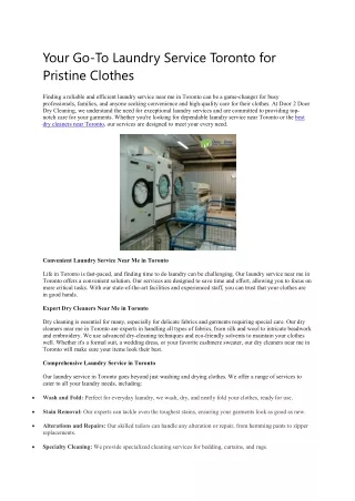 Your Go-To Laundry Service Toronto for Pristine Clothes