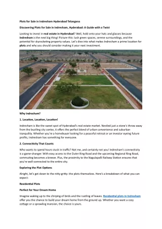 Plots for Sale in Indresham Hyderabad Telangana