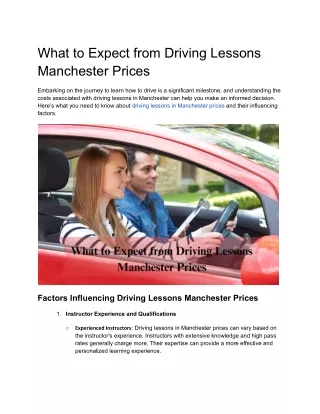 What to Expect from Driving Lessons Manchester Prices