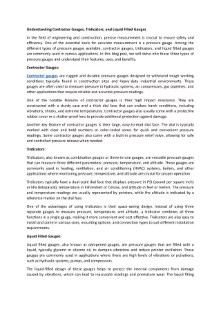 Understanding Contractor Gauges, Tridicators, and Liquid Filled Gauges