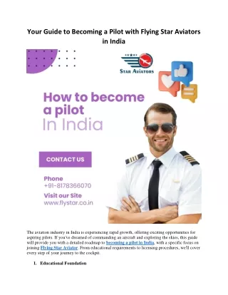 Your Guide to Becoming a Pilot with Flying Star Aviators in India