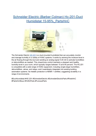 Schneider Electric (Barber Colman) Hc-201-Duct Humidistat 15-95%_PartsHnC