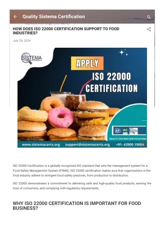 HOW DOES ISO 22000 CERTIFICATION SUPPORT TO FOOD INDUSTRIES?