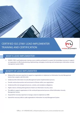 Certified ISO 27001 Lead Implementer Training and Certification in Miyapur