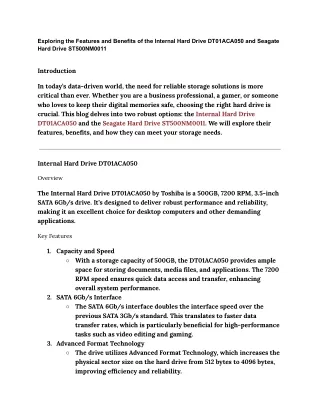 Exploring the Features and Benefits of the Internal Hard Drive DT01ACA050 and Seagate Hard Drive ST500NM0011