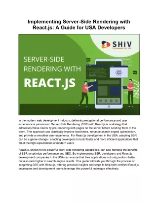 Mastering Server-Side Rendering with React.js for USA Developers