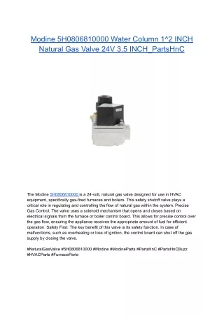 Modine 5H0806810000 Water Column 1^2 INCH Natural Gas Valve 24V 3.5 INCH_PartsHnC