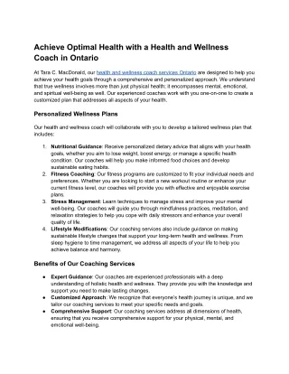Health with a Health and Wellness Coach in Ontario