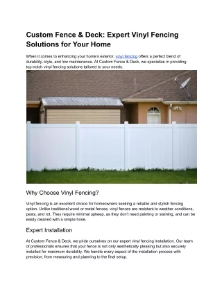 Custom Fence & Deck_ Expert Vinyl Fencing Solutions for Your Home