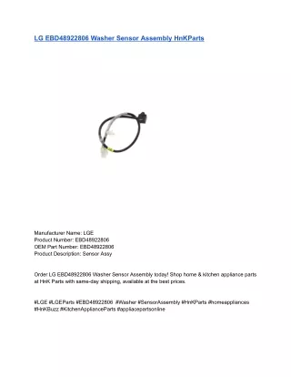 LG EBD48922806 Washer Sensor Assembly HnKParts